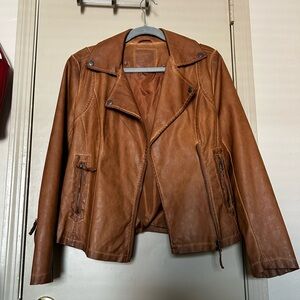Tan Faux Leather Moto Jacket